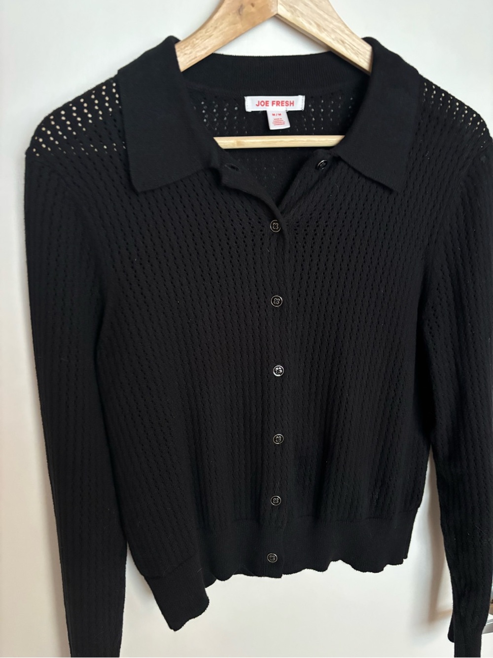 Joe Fresh Black Open-Weave Button Cardigan